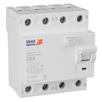 ВДТ без защиты от сверхтоков OptiDin DM63-4225-A-4,5-УХЛ4 (4P, 25, 30mA) - КЭАЗ