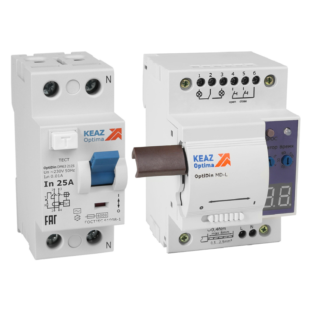 Моторпривод OptiDin MD-L-УХЛ4 + ВДТ без защиты от сверхтоков OptiDin DM63-2263-A-УХЛ4 (2P, 63, 30mA)