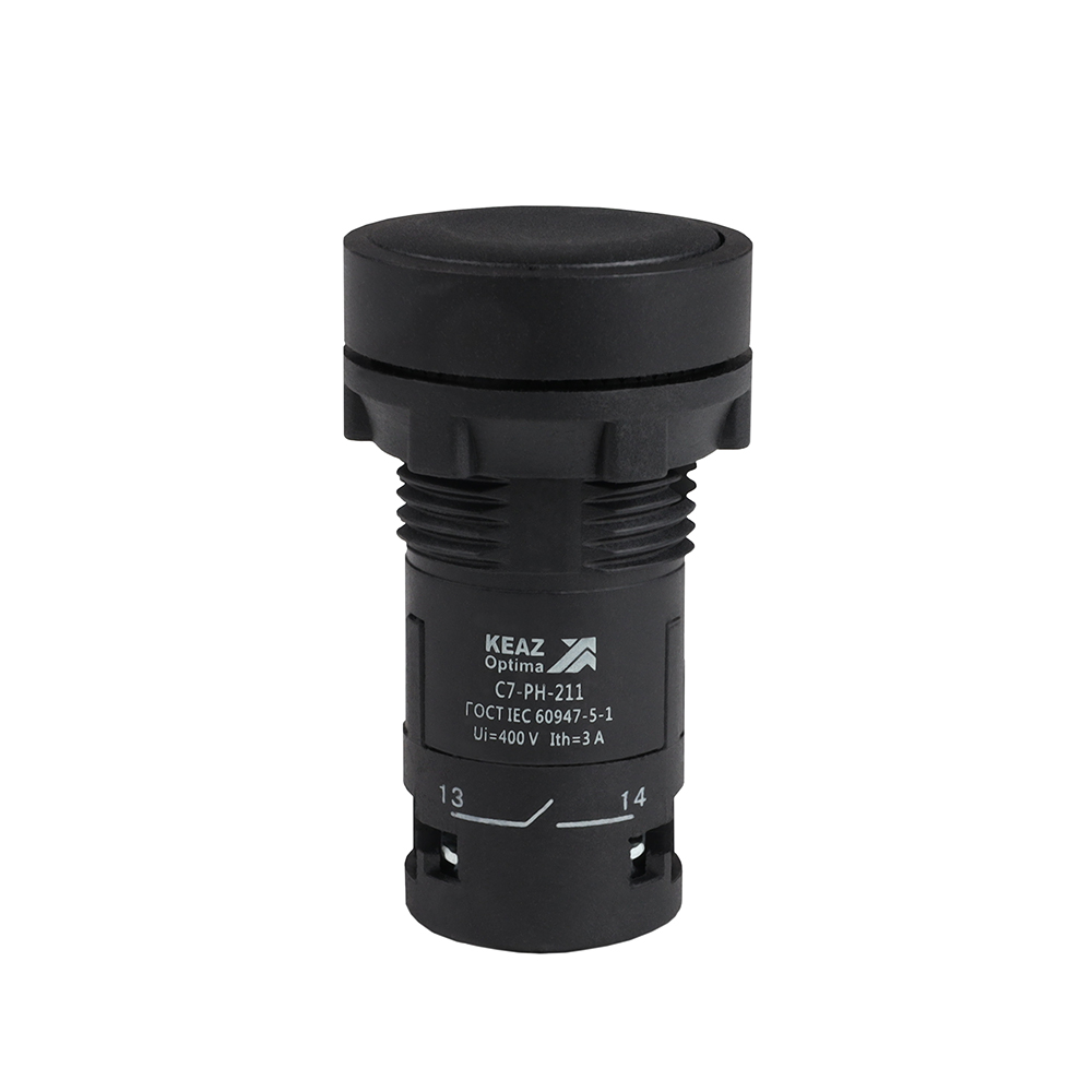 Кнопка с фиксацией OptiSignal Compact D22 C7-PH-211 черная 1НО+1НЗ XB7NH25